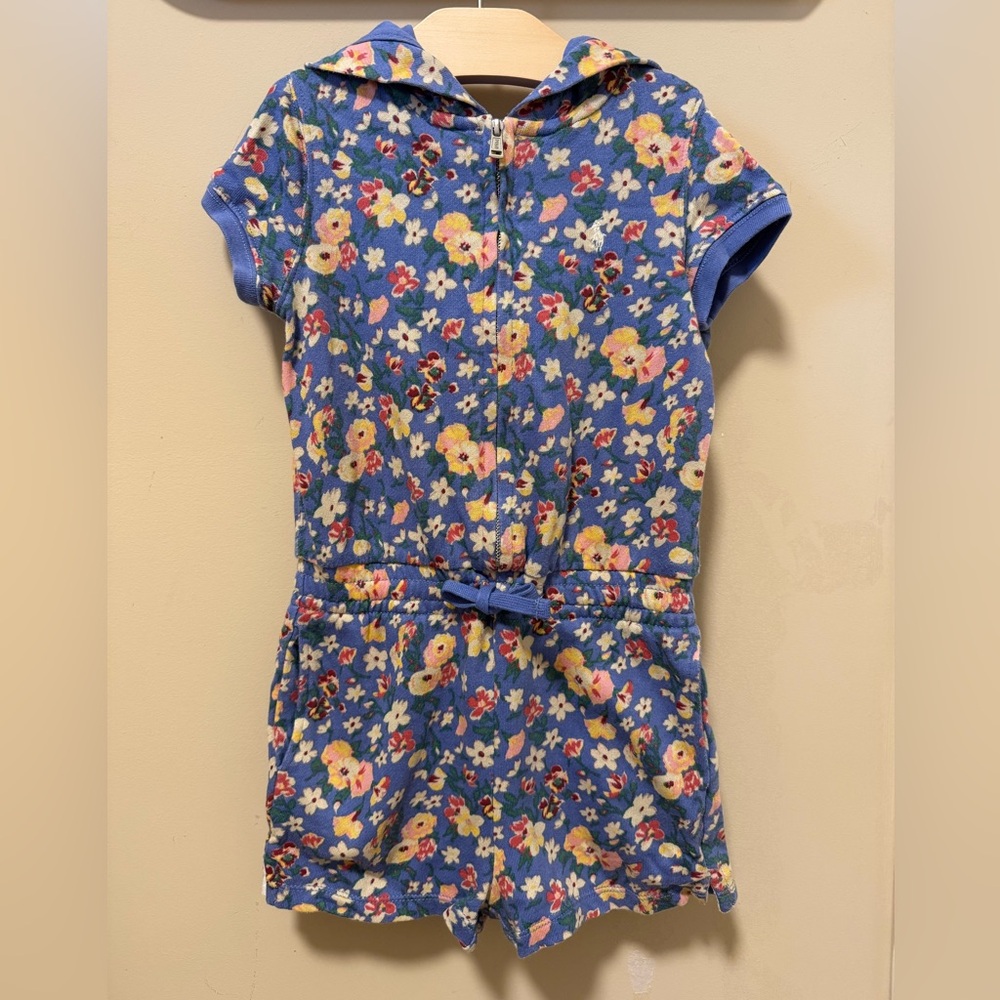 Polo Ralph Lauren Floral Blue Short Sleeve Zip Up Romper